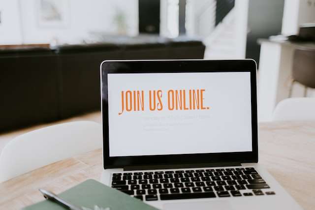 'Join Us Online' written on a laptop, symbolic of our QuickBooks Online bookkeeping services.